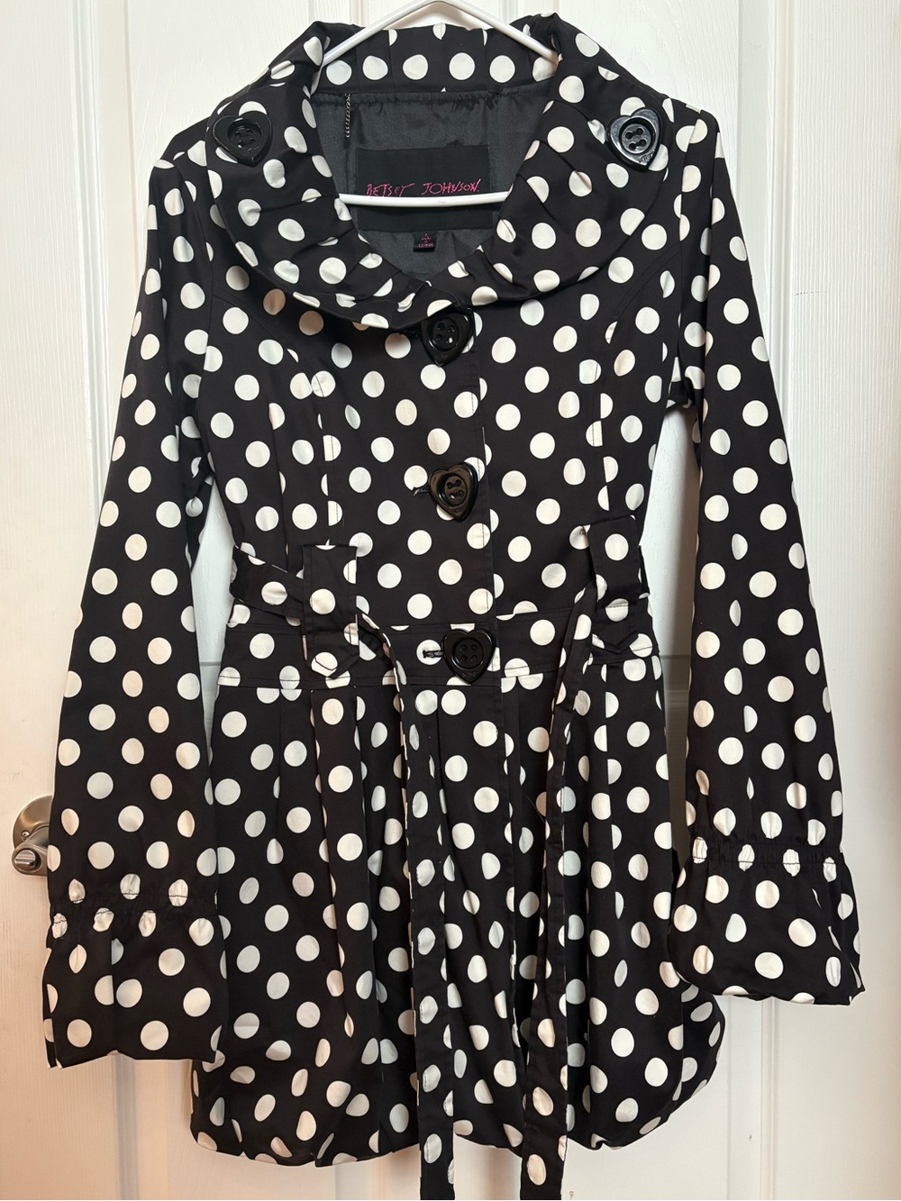 Betsey Johnson Black & White
Polka Dot Bubble Hem Trench
Coat